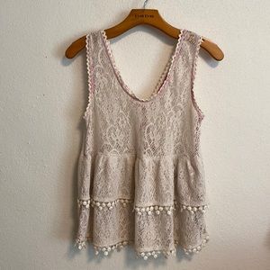 Free People “Daydream” Crochet Lace Tank Top, SP
